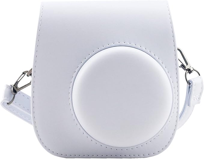 Frankmate Protective Case Compatible with Fujifilm Instax Mini 12 11 9 8 Instant Film Camera with Pocket and Adjustable Strap (White)