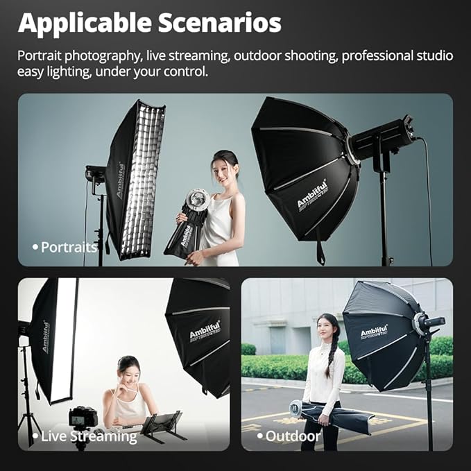 AMBITFUL 21.6" Softbox Quick Release with Bowens Mount & Speedlite Bracket for COB Lights, Flash for CB60/CB100, SL60/SL100, MS300/SK400, V1/V1PRO/V100, AD200PRO/II (21.6")