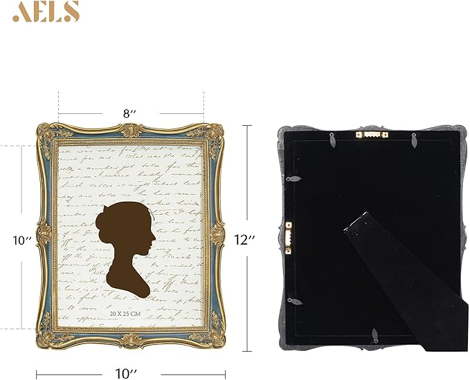 AELS 5x7/8x10 Inch Vintage Picture Frame, Elegant Antique Photo Frames with Glass Front, Photo Display, Tabletop Wall Hanging, Gift Ideas, Gold (Gold and Blue, 8x10)