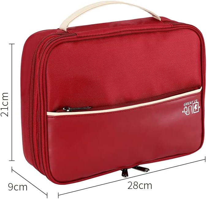 Cable Organizer Bag, Double Layer Multipurpose Electronic Organizer Waterproof Electronic Accessories Storage Case Removable Bulkhead Easy Carry Fit for Cable,Charger,USB,Power Bank (Red)
