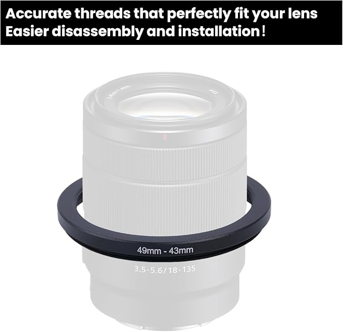 Metal Step Down Ring Filter Adapter - 49mm to 43mm - Metal Ring Step Down Rings Adapter Filter Compatible with All 43mm UV, CPL, ND, Lens Hood, Threaded Lens ect