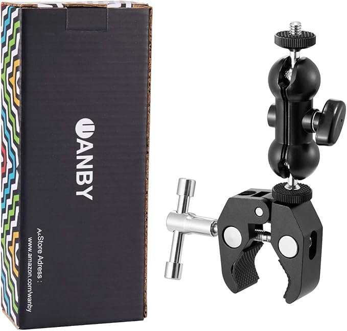 WANBY Double Ballhead Magic Arm Camera Clamp Mount Monitor Mount Bracket with Super Clamp with 1/4" and 3/8" Thread for DSLR Camera Rig, LCD Monitor, LED Flash Lights