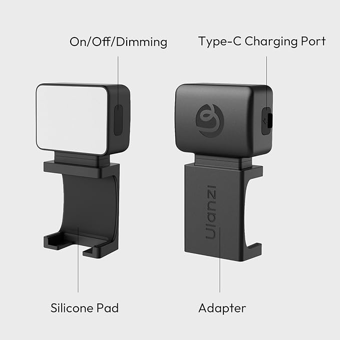 ULANZI LM001 Magnetic Mini Light for DJI Osmo Pocket 3/Xtra Muse, 2W USB C Rechargeable Auxiliary LED Fill Light, 500mAh, 5800K, CRI ≥95, IPX4 Water Resistance, Brightness 3 Levels Adjustable