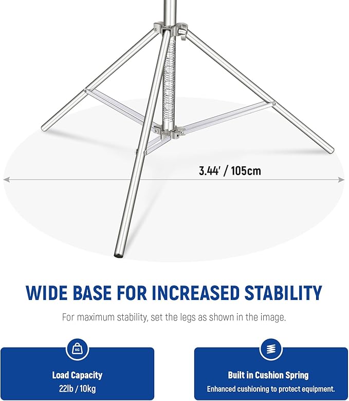 NEEWER 2Pcs 9.2ft Stainless Steel Light Stands, Spring Cushioned Heavy Duty Photography Tripod Stand with 1/4"-3/8" Adapter for Strobe Video Ring Light Monolight Softbox, 22lb Max Load, ST-280SS