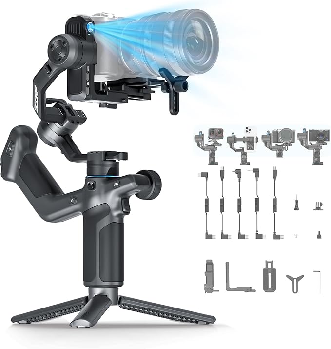 FeiyuTech SCORP MINI-3 Combo AI Tracking Camera Gimbal,All-in-One 3-Axis Stabilizer with Vertical Shooting,Bluetooth&Cable Control,Max 4.41 lbs,for Sony Canon Nikon Panasonic Fujifilm DJI GoPro iPhone