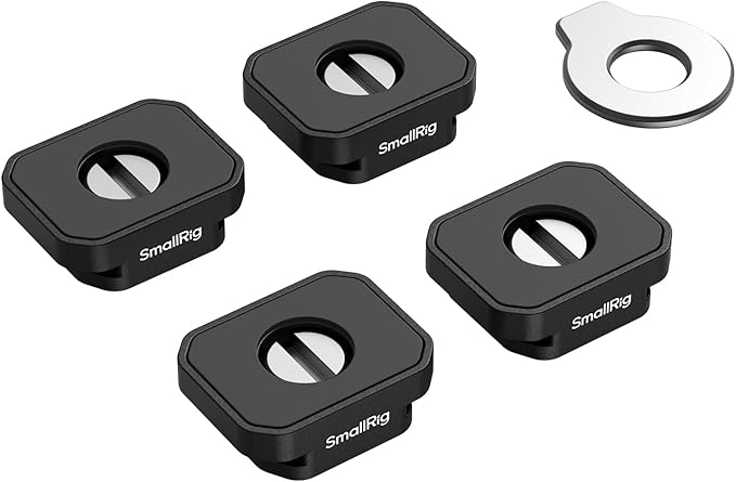 SmallRig Camera Mount Plate with Cold Shoe Mount (4pcs), Built-in N52 Magnet for Camera Cage Flash LED Monitor Microphone, for DJI Mic 2, with Four 1/4"-20 Screws and Flat Wrench