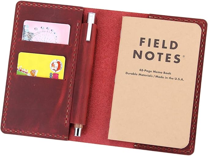 Leather Notebook Cover for Field Notes, Handmade Journal Cover for Moleskine Cahier Journal, Leather Cover with Pen Holder fits 3.5" x 5.5" Pocket Notebook - Wine