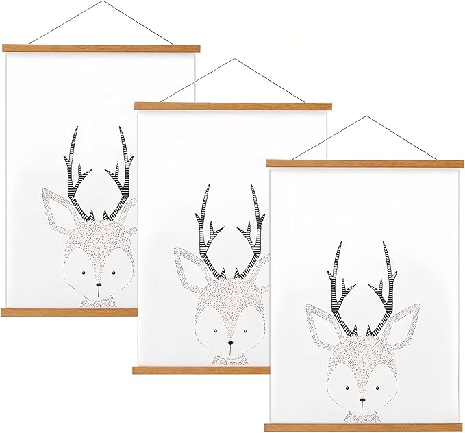 FALAMON 3 Pack Magnetic Poster Hanger Frame, 11x14 11x17 11x22 Teak Wood Magnet Poster Frame for Posters, Prints, Photos, Pictures, Maps, Scrolls, and Canvas Artwork