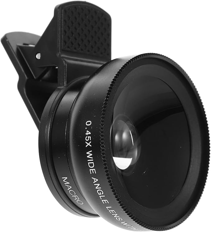 VANZACK Clip-on Phone Lens 37mm Wide Angle 0.45x Macro Lens with Clamp for Smartphones Black Multipurpose Photo Video Accessory for Mobile Photography