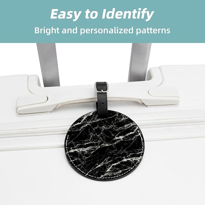 2 Pack Black Marble Bag Tags for Luggage Long Flight Must Haves Travels Gift Airport Essentials