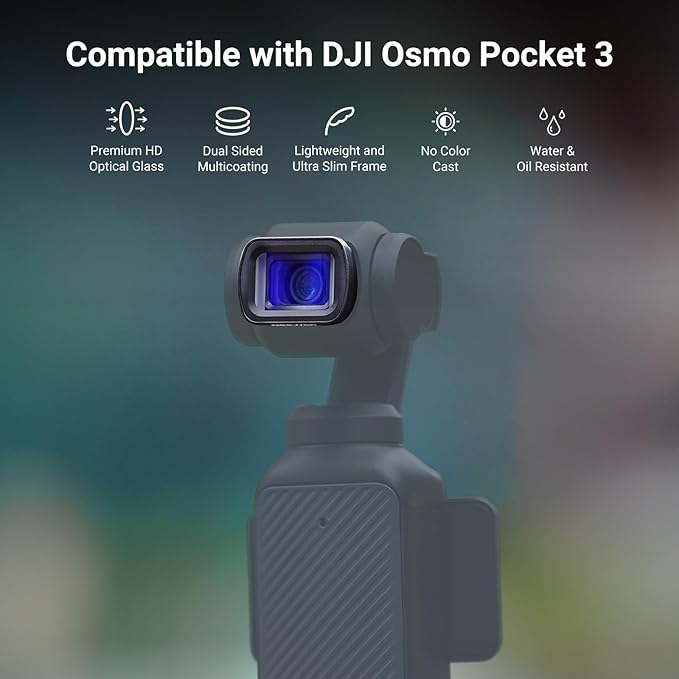 NEEWER 1.2X Blue Anamorphic Lens Compatible with DJI Osmo Pocket 3 Creator Combo Accessories, HD Optical Glass Magnetic Widescreen Blue Streak Effect Lens + 2X Tempered Glass Screen Protector, LS-85