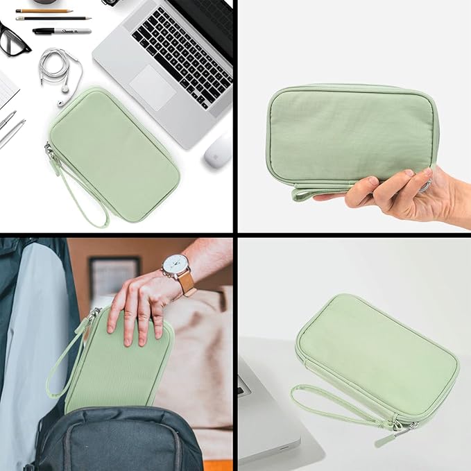 Small Cable Organizer Bag, Travel Cord Charger Organizer Case Waterproof Accessories Pouch, Electronic Carrying Case Bag for Cable, Cord, Charger, Phone, Power Bank, Earphone (Mint Green)