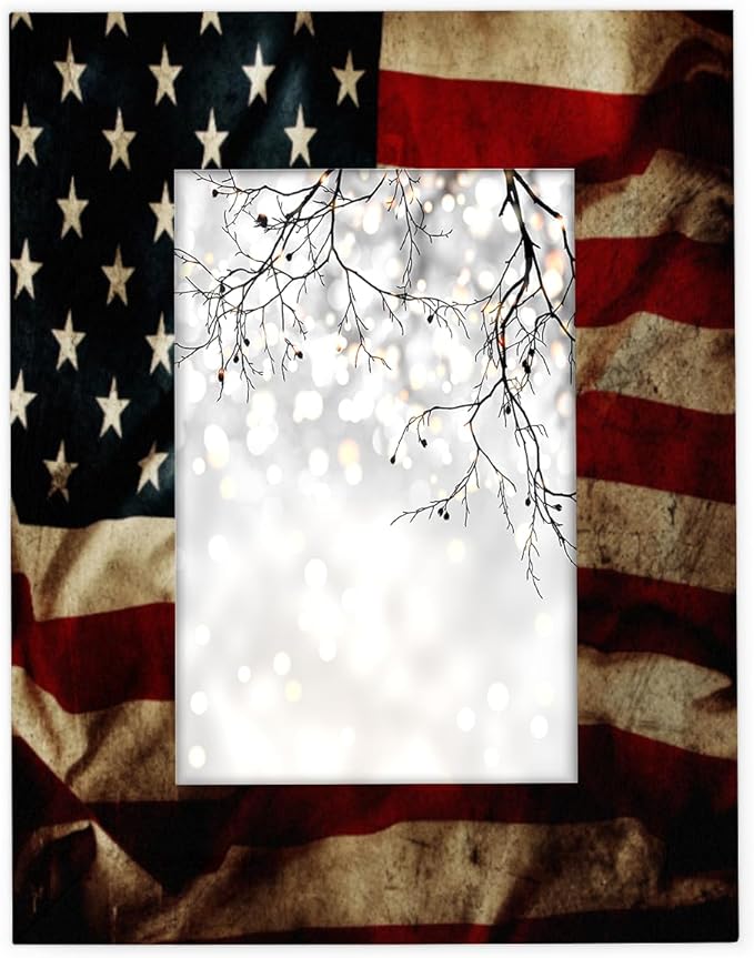 8x10 Picture Frame American Flag Home Gallery Wall Tabletop Decor with Stand Hanging Hook for Photos Certificate Poster Collage Display-Vintage US Flag Frame