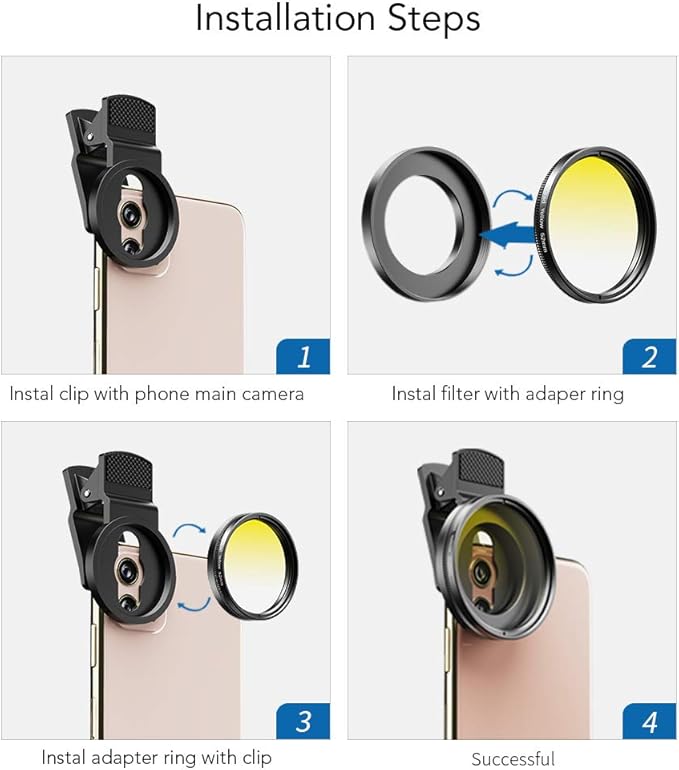 Apexel 52mm Filter Lens Kit (Graduated Filter Lens-Red Orange Yellow Blue, CPL, ND32, Star Lens-6 Point) for Smartphone Camera Canon Nikon Sony Olympus