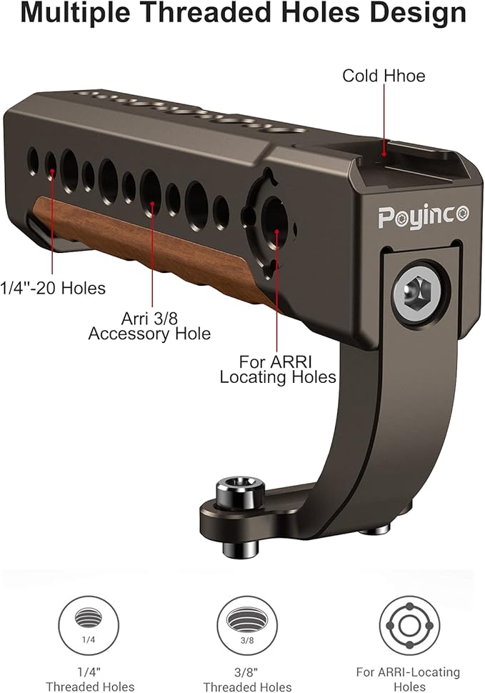 Poyinco Camera Top Handle Grip and Cage Stabilizer Rig with Cold Shoe Mount for DSLR Camera