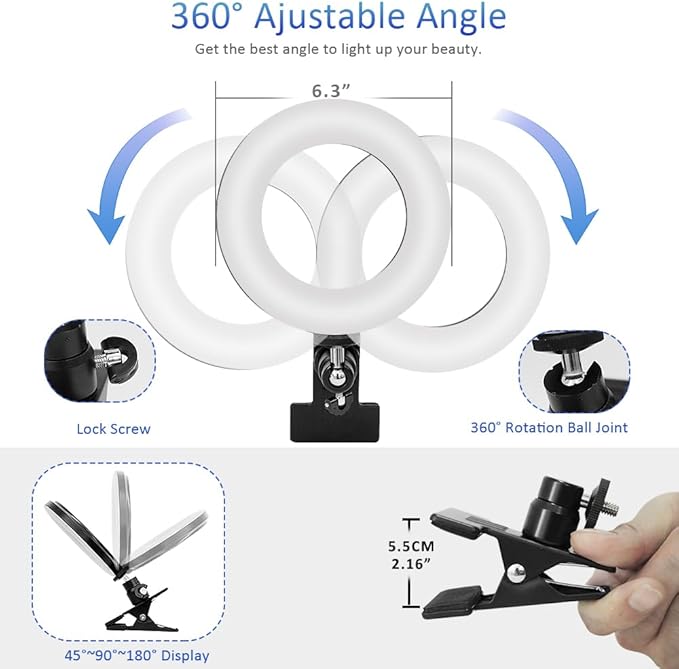 Video Conference Lighting Kit， Clip on Light Reading Lights， Ring Light, 360 ° Flexible Gooseneck Bed Night Light ，Computer Laptop Video Conferencing
