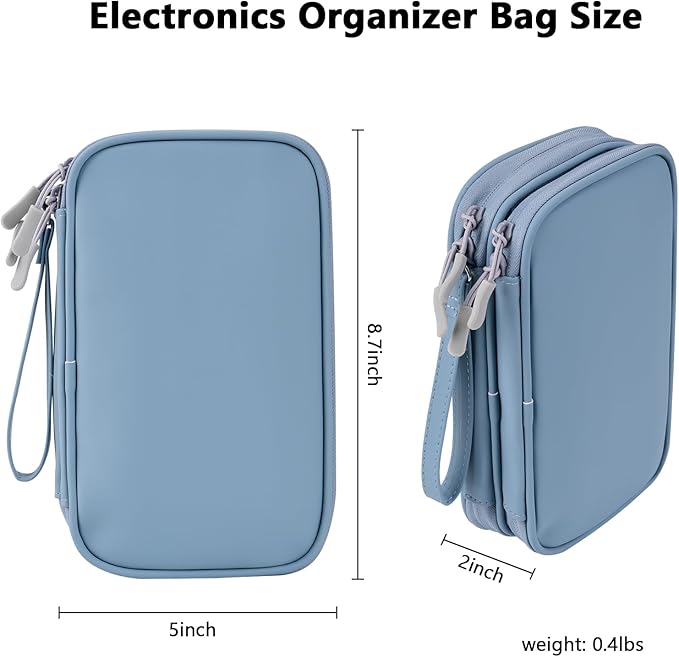 DDgro Electronics Travel Organizer, Tech Accessories Pouch Bag for Cables/Charger & Cords (Haze Blue, PU-M)