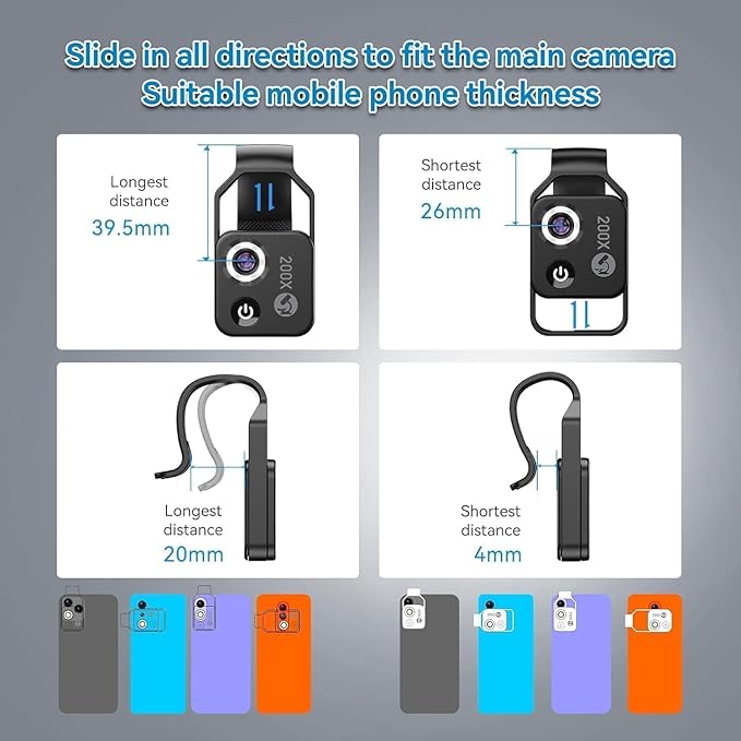 APEXEL 200X Phone Microscope Lens, Nano Zoom Phone Micro Lens for iPhone Android with LED Light CPL Universal Clip, Nanozoom Mini Pocket Digital Microscope, Portable Smartphone Macro Lens Camera