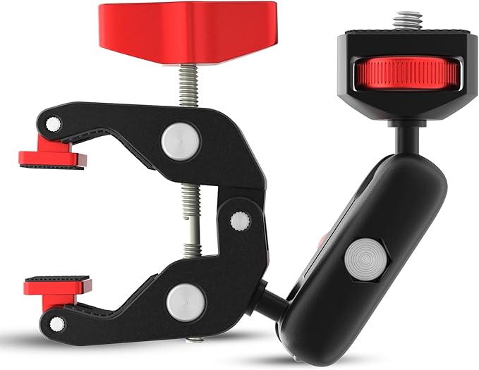 REFLEX CAMERA Super Clamp & Magic Arm Mount with Double Ball Head – 2kg Load Capacity, 1/4” & 3/8” Screw, Adjustable for Monitors, LED Lights, Mics, Smartphone, Gopro - Flexible & Durable
