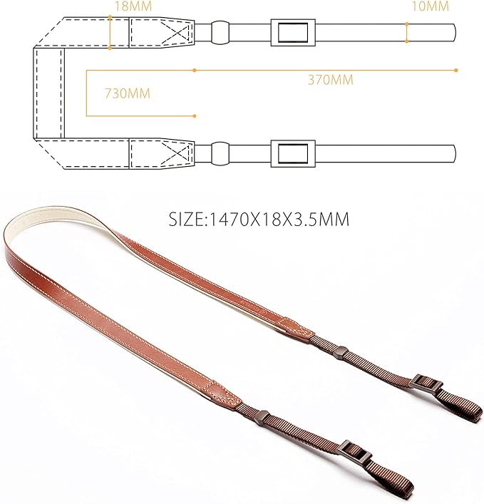 CANPIS CP008 Camera Shoulder Neck Strap compatible with Canon Nikon Leica Fuji Sony Olympus etc. Brown Color, Adjustable Length, Slim with Flocking Comfortable Pad
