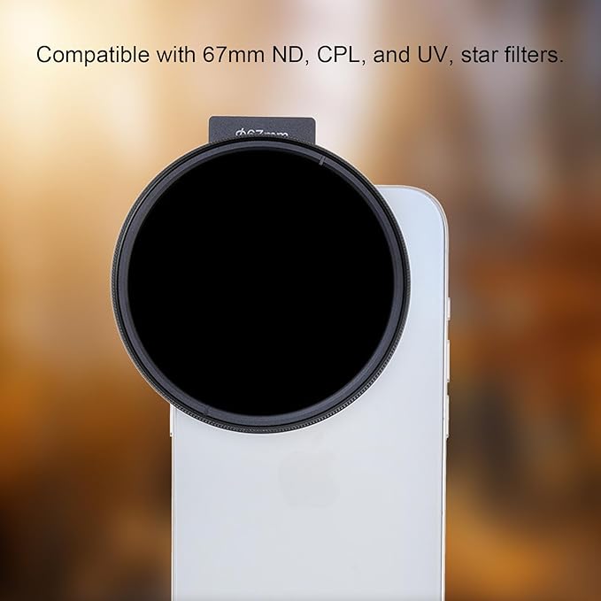 Clip On 67mm Thread Lens Filter Adapter, Anti Slip & Anti Scratch Smartphone Cell Phone with Cold Shoe Mount for 67mm ND CPL Star Filters