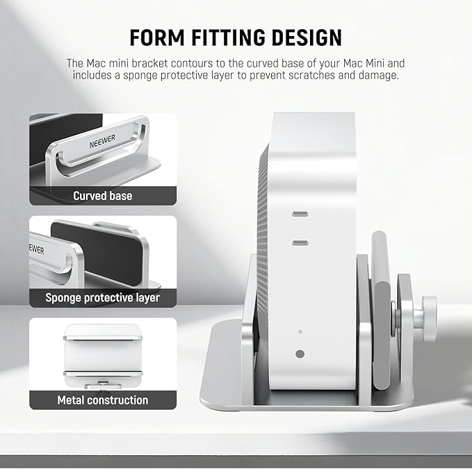 NEEWER Basics Mac mini Stand with SSD Holder, Aluminum Alloy PC Slot Upright Rack Dock Desk Mount Computer Accessories Compatible with Apple Mac mini with M4 or M4 Pro Chips, DS025