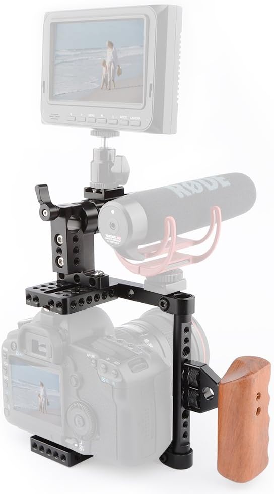 CAMVATE DSLR Camera with Cage Top Handle Wood Grip for 600D 70D 80D - 1373