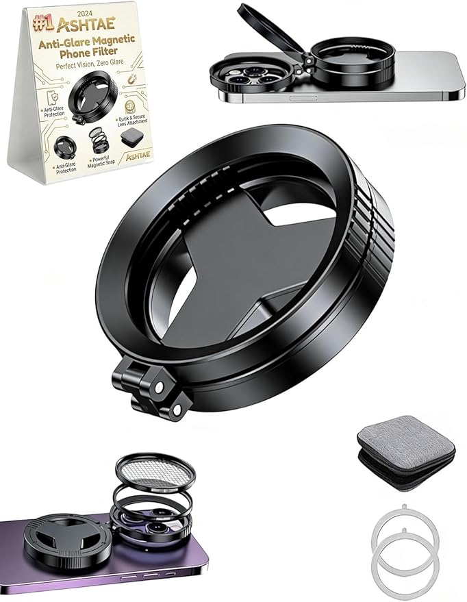 Anti-Glare Magnetic Phone Filter Lagnetic Filten for iPhone Polarizing Lens Phone Camera Professional 52mm Rotatable Quick Mount Anti Glare Reduce Reflections Enhance Colors Clear(1PC)