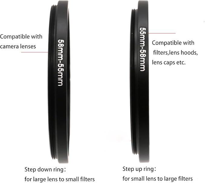 62-37/40.5/43/46/49/52/55/58/60/62/67/72/77/82/86/95/105mm Step Up & Step Down Rings Adapter for Camera Lens and Filters 62-55 Filter Adapter Ring 62mm Lens to 55mm Filters (62-55mm)