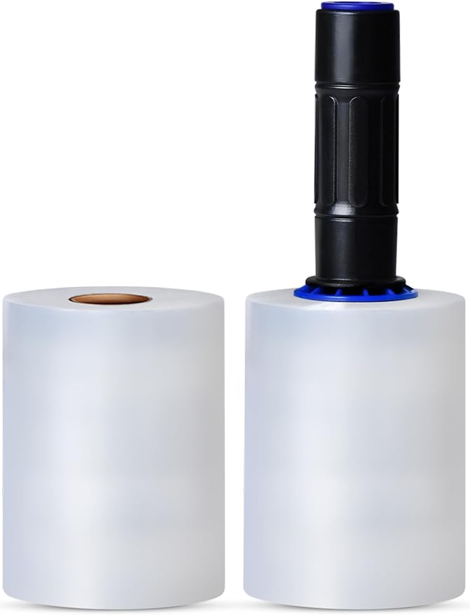 International Plastics Co. 5" Plastic Stretch Film Wrap with Extended Handles 1200ft Each 500% Stretch Clear Cling Durable Adhering Packing Moving Packaging Heavy Duty Shrink (5", 2 Pack)