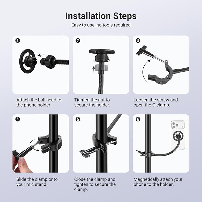 NEEWER BASICS Magnetic Phone Holder for Mic Stand with Flexible Tube, Magnet Adjustable Boom Pole Arm Mount Compatible with iPhone Android Samsung for Microphone Music Guitar Audio Recording, MS040