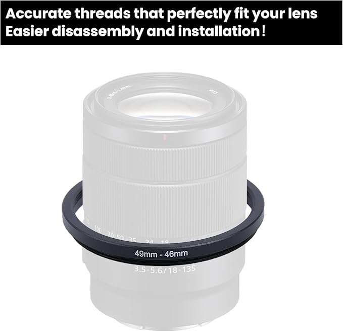 Metal Step Down Ring Filter Adapter - 49mm to 46mm - Metal Ring Step Down Rings Adapter Filter Compatible with All 46mm UV, CPL, ND, Lens Hood, Threaded Lens ect
