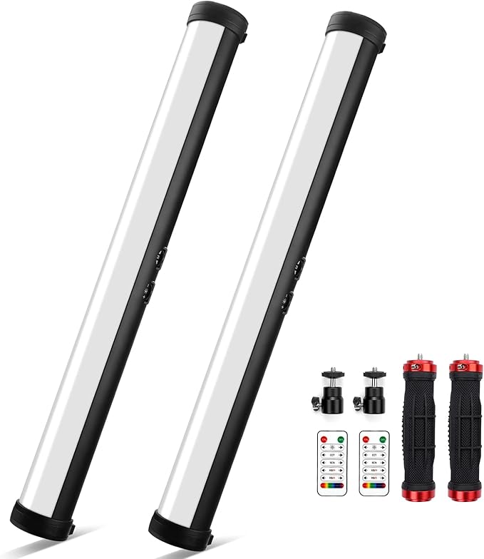 2 Pack RGB Led Video Light Stick Wand, Obeamiu 2600-9600K Photography Lighting, 5000mAh Rechargeable Battery, 21 Lights Effect for Video Conference Shooting YouTube Studio, Live Game Streaming, Vlogg