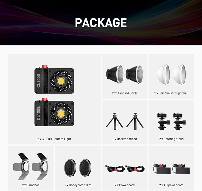 GVM 100W LED Video Light, 2 Packs Portable Photography Continuous Lighting Kit with Bluetooth Control, 2700K~6800K, 18500 Lux @1m, Mini COB Handheld Spotlight for Video, Portrait and YouTube Shooting