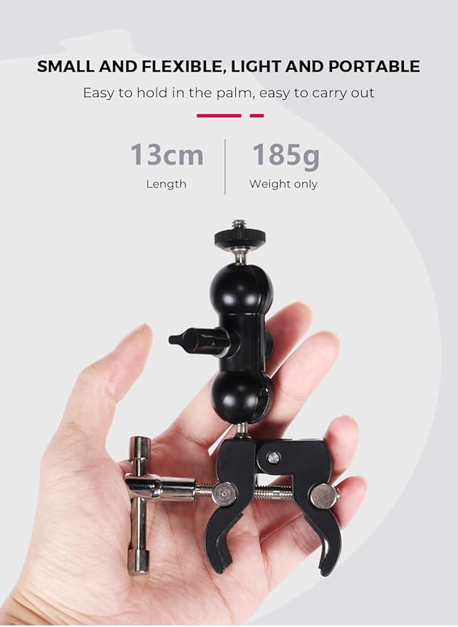 Double Ballhead Magic Arm Camera Clamp Mount Monitor Mount Bracket with Super Clamp with 1/4" and 3/8" Thread for DSLR Camera Rig, LCD Monitor, LED Flash Lights