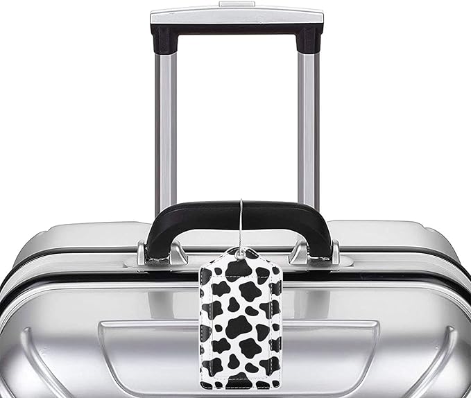 (Set of 2) Luggage Tag Leather Privacy Cover ID Label Address Card with Stainless Steel Loop, Travel Bag Tags Suitcase Labels,Cow