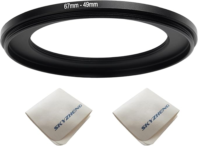 67mm Lens to 49mm Camera Lens Adapter 67mm to 49mm Step Down Ring Adapter Ring for All Brands of UV ND CPL, with Premium Lens Wiping Cloth 2 Pack(67mm-49mm)