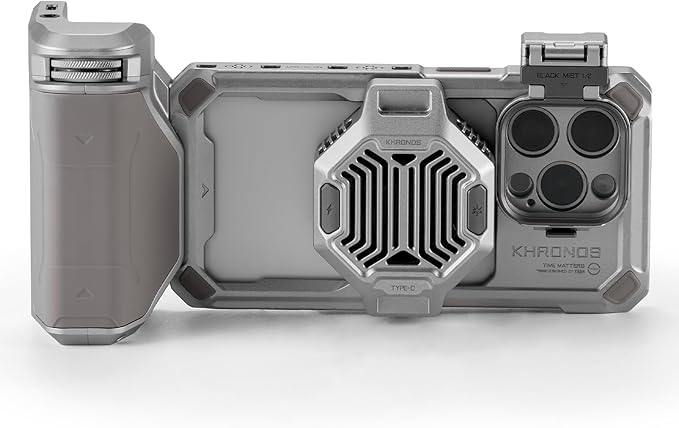 Tilta Khronos Advanced Kit Compatible with iPhone 15 Pro - Titanium White | Phone Case, Cooling Fan, ND Filter, PD Focus Handle