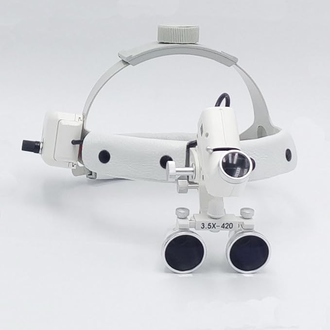EustomA 5W LED Head Light Spotlight Headband 3.5X Binocular Loupes Optic Glass with Working Distance 280-380mm Spot Adjustable DY-106