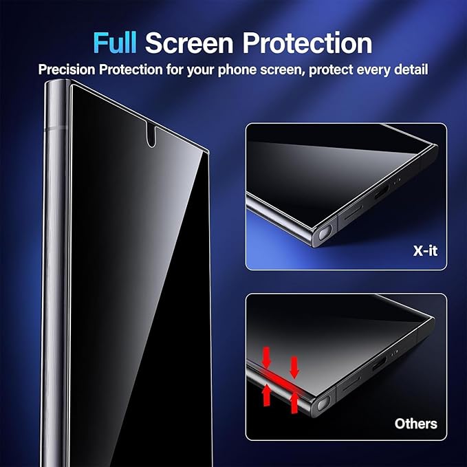 X-it for Samsung Galaxy S24 Ultra Screen Protector Privacy [Auto Alignment/Dust Removal],Bubble-Free,[100% Ultrasonic Fingerprint ID] Easy Installation Full Coverage Anti-Spy [Non-Glass] 2 Packs