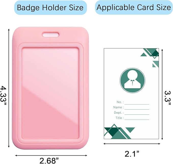 Larpur Pack of 2 Vertical ID Badge Holders Hard Plastic Card Cases with Clear ID Window for School, Office, Factory, Pink