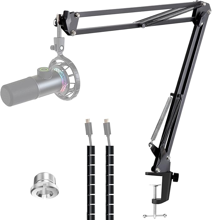 Microphone Boom Arm with Cable Management – Adjustable Scissor Mic Stand Compatible with Fifine K669B/K670/K683A/K658/K688, AmpliGame A6V/A8, AM8 & Other USB/XLR Microphones by YOUSHARES
