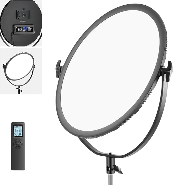 Neewer LED Bi-Color Studio Round Lighting, Ultra Thin Studio Edge Flapjack Light, 18''/45.5cm 70W Dimmable Portrait Light with AC Adapter/2.4G Wireless Remote (Battery/Light Stand Not Included)