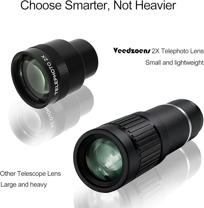 2X Telephoto Lens for Phone 5X Telephoto Camera, with 17mm Thread Universal Phone Lens Clip and Portable Bag, Compatible with SmallRig and NEEWER, Veedzoens Phone Cage