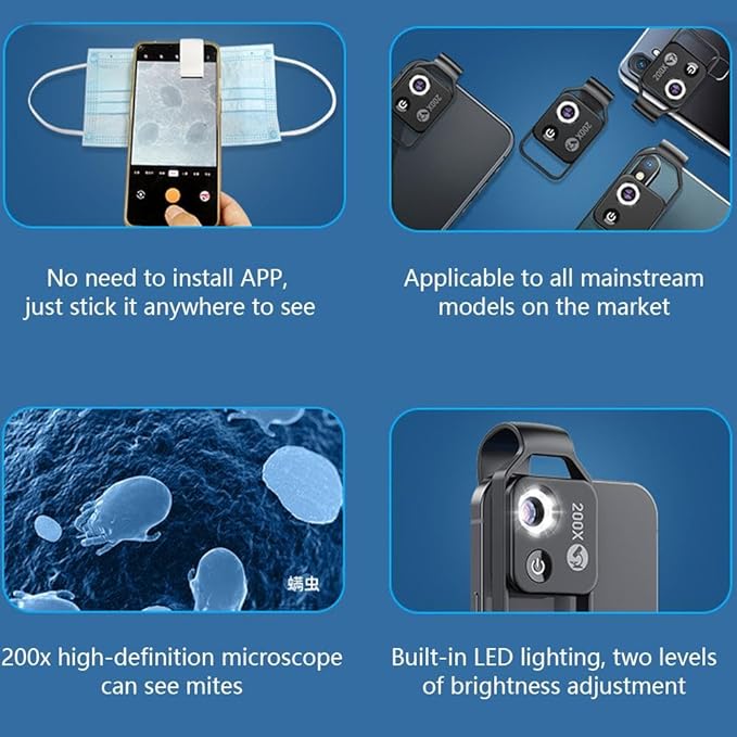 Nano Zoom 200x for iPhone, Phone Microscope Lens, 200x Phone Mini Pocket Microscope, Nanozoom 200x Magnification Zoom for iPhone, with LED Hd (MS002BK Without CPL)