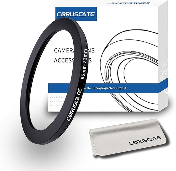 86mm to 82mm Camera Filter Adapter Ring,86mm-82mm Lens Adapter Metal Filter Rings Compatible All 86 mm Size Lens and 82 mm Thread Size Camera Accessory+1pcs Lens Cleaning Cloth.