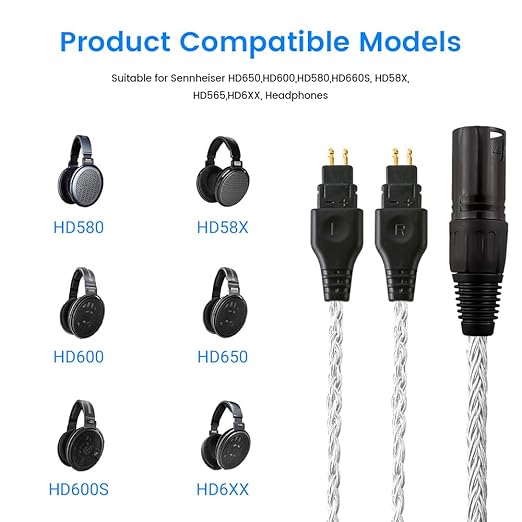 Replacement Cable for SENNHEISER Headphones HD650 HD600 HD580 HD535 HD545 HD565 HD265 with 4pin XLR (1.2m, 4pin Male)