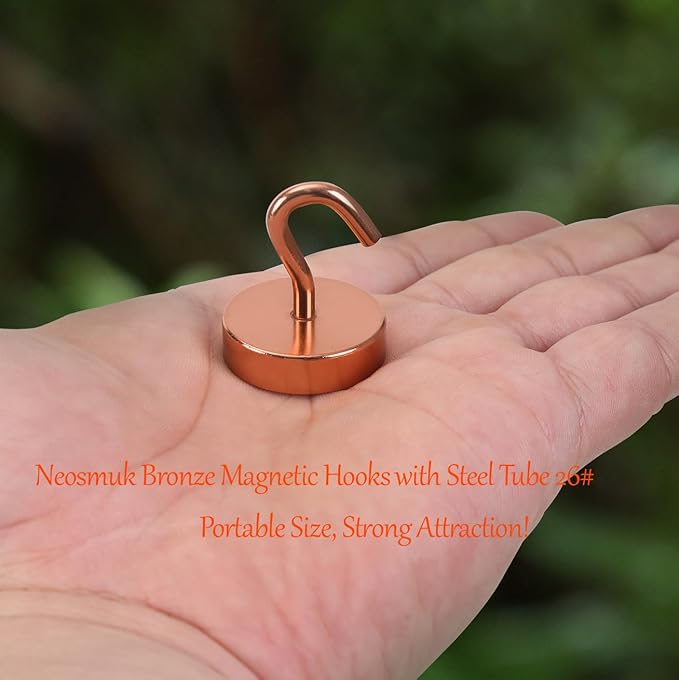 Neosmuk Magnetic Hooks, Cruise Ship Essentials, 80lb+ Heavy Duty Magnetic Hooks for Cruise Cabins, Refrigerator, Grill, Hanging, and Travel | Extra Strong Must-Haves Magnet Hook,Bronze, 5 Pack