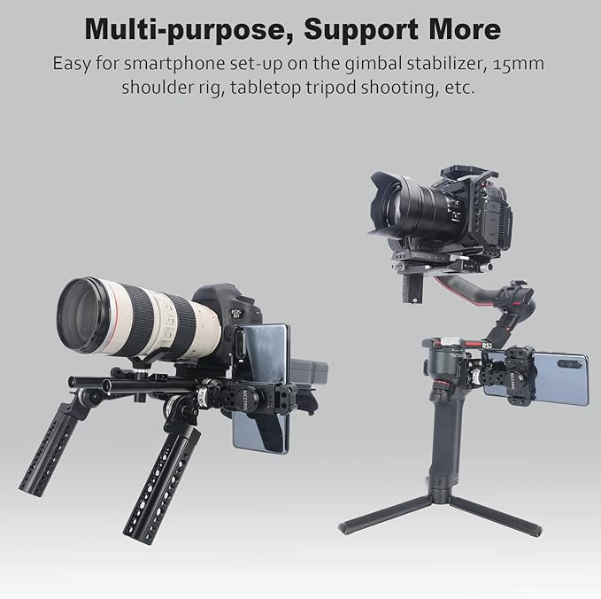 NICEYRIG Pro Phone Holder with 1/4 Mount 360 Degree Rotation and 180 Degree Tilt for DSLR and Mirrorless, Cinema Camera, Camcorder Cage Rig - 519