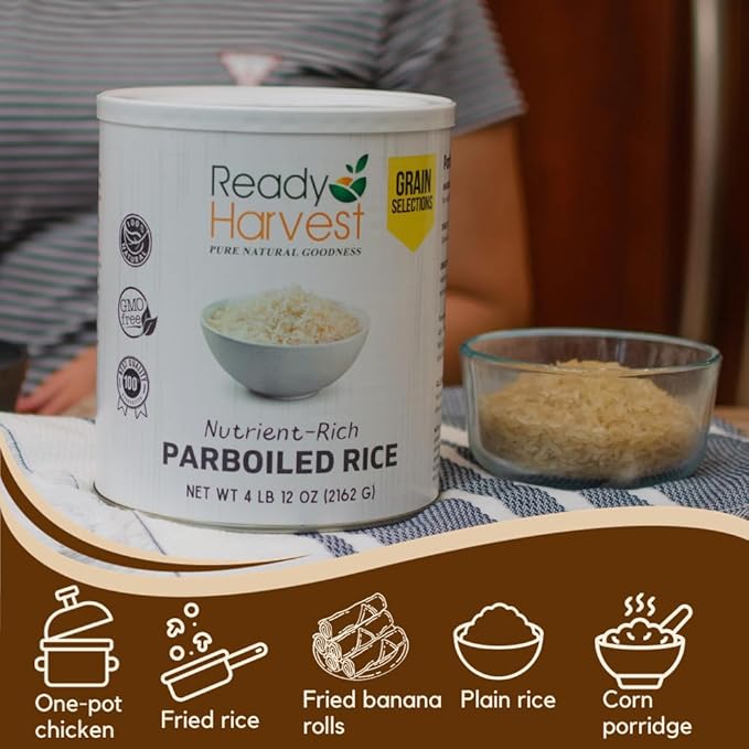 Ready Harvest Emergency Food - Parboiled White Rice | Survival Food | Pantry Staples | #10 Can | 30-Year Shelf Life | 4 lbs | Cans Filled to the Top